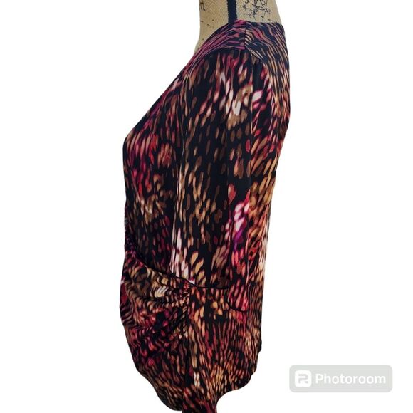 AGB Geometric Print V Neck Blouse Flutter Sleeve Corporate Goth Dark Romantic - Picture 2 of 4